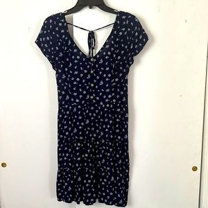 Blue button up stretchy dress with white flowers